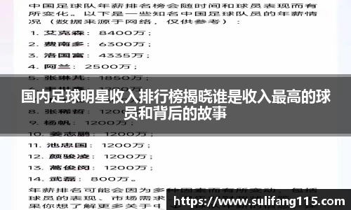 国内足球明星收入排行榜揭晓谁是收入最高的球员和背后的故事