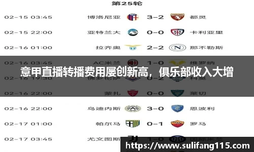 意甲直播转播费用屡创新高，俱乐部收入大增